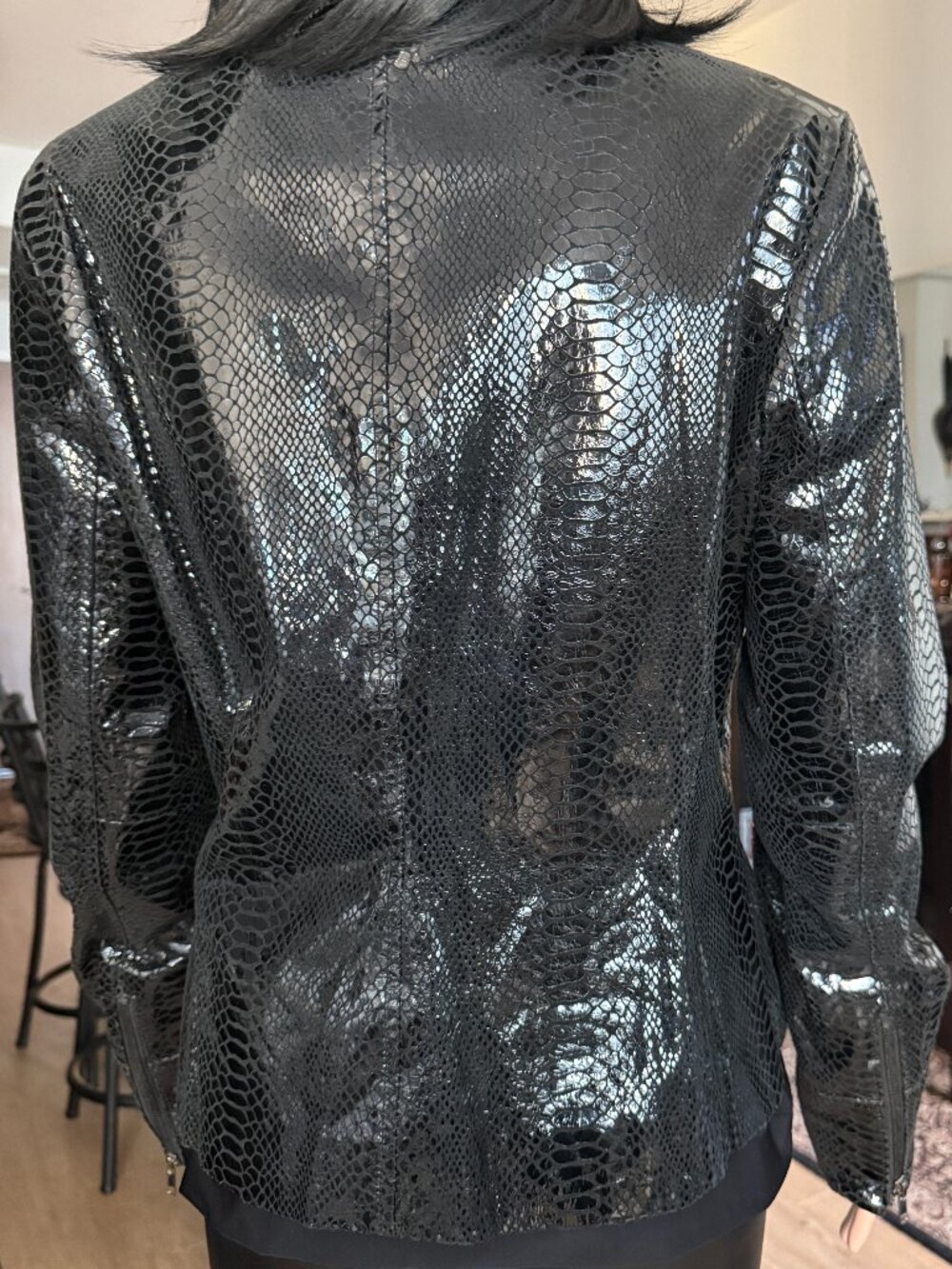 CACHE Exotic Black Snakeskin Leather Biker Jacket | REAL SHOWSTOPPER! | L | EUC - Picture 10 of 14